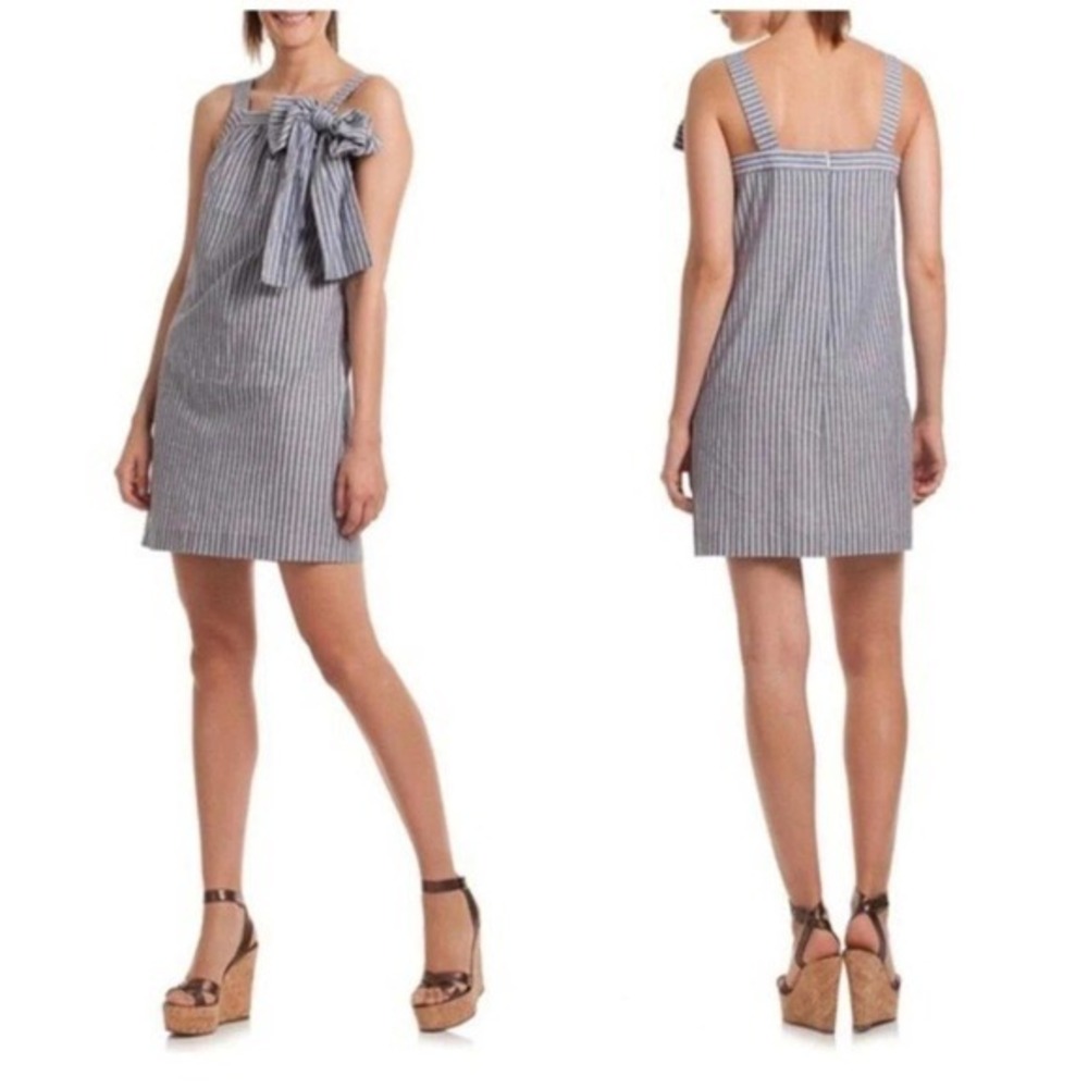 Trina Turk‎ Santa Barbara Bow Detail Striped Shoulder Shift Dress Sz 14 Nautical